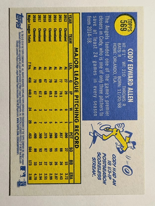 2019 Topps Heritage #569 Cody Allen