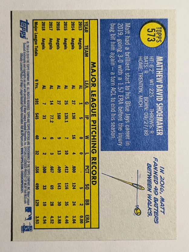 2019 Topps Heritage #573 Matt Shoemaker