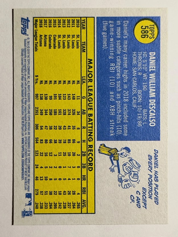2019 Topps Heritage #586 Daniel Descalso