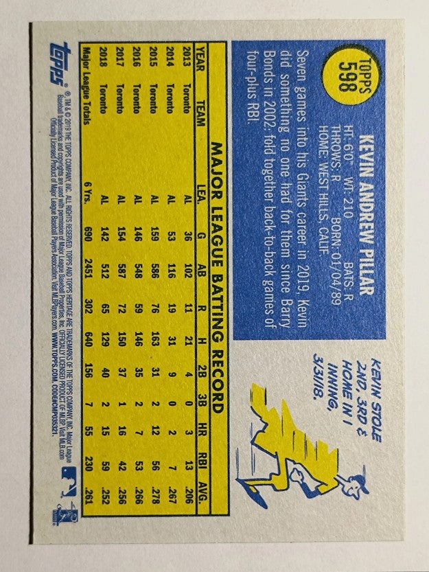 2019 Topps Heritage #598 Kevin Pillar