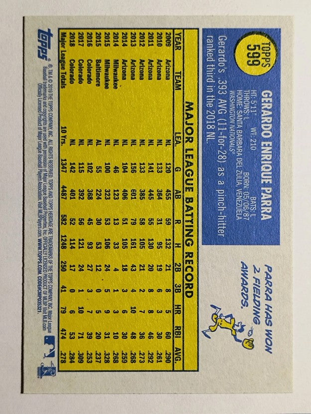 2019 Topps Heritage #599 Gerardo Parra