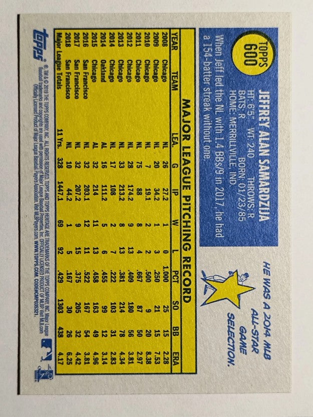 2019 Topps Heritage #600 Jeff Samardzija