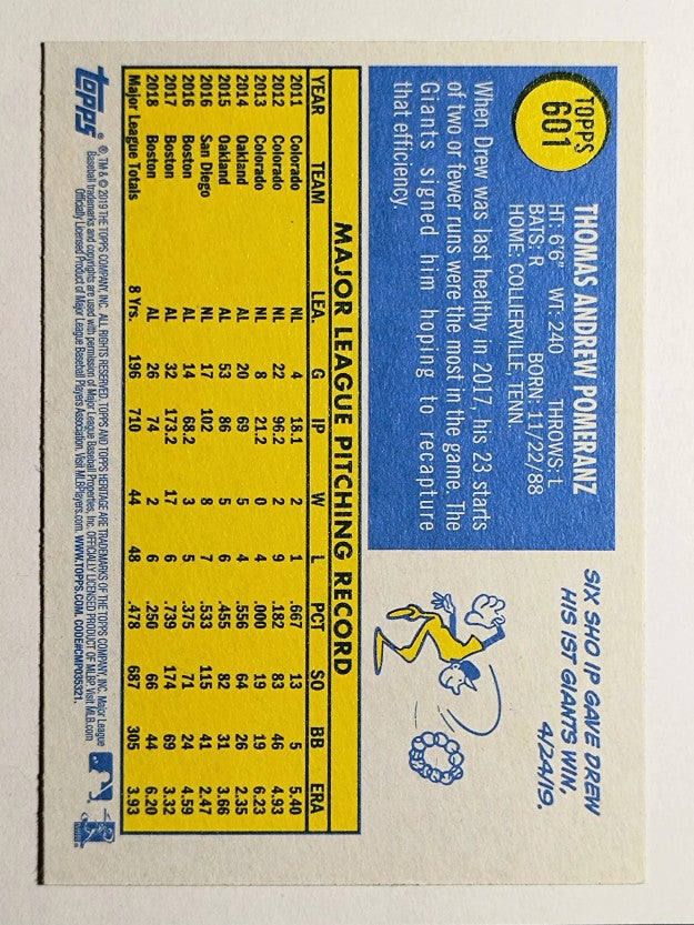 2019 Topps Heritage #601 Drew Pomeranz