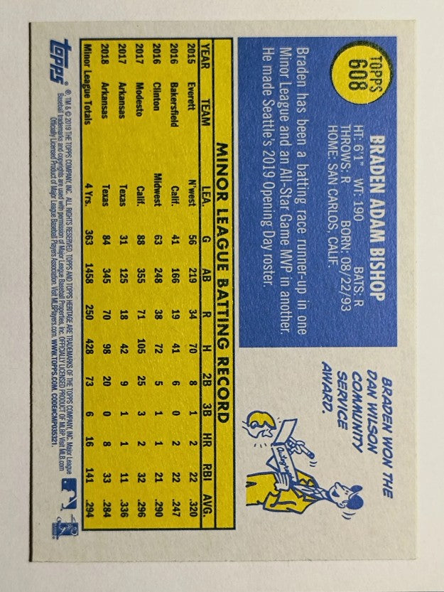 2019 Topps Heritage #608 Braden Bishop RC