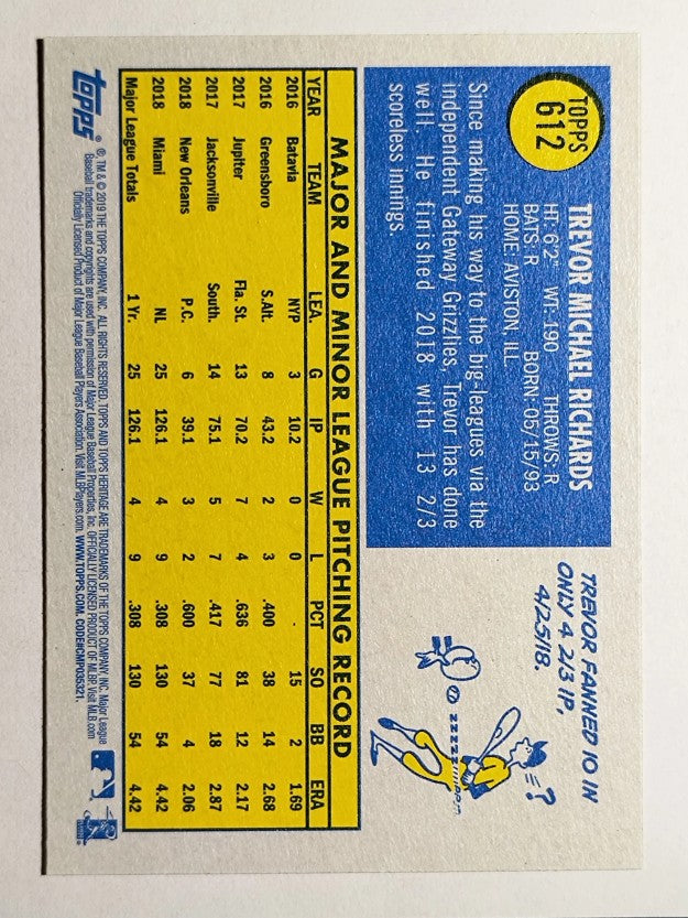 2019 Topps Heritage #612 Trevor Richards RC