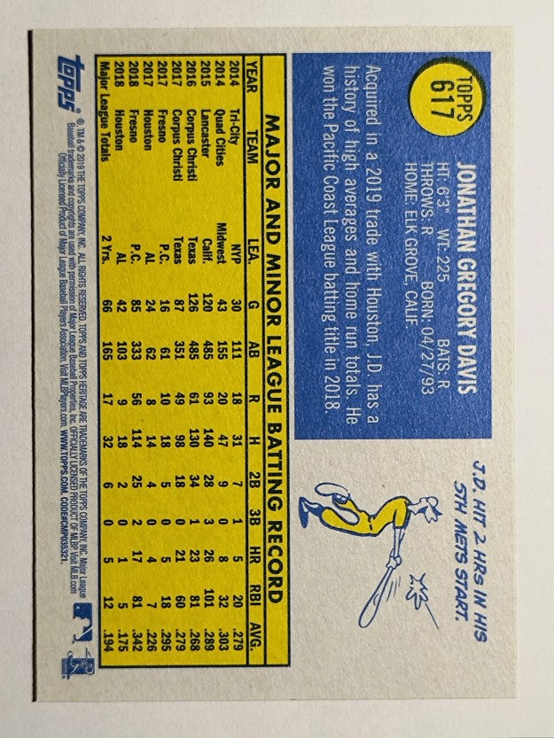 2019 Topps Heritage #617 J.D. Davis