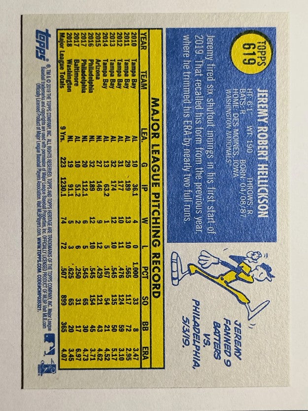 2019 Topps Heritage #619 Jeremy Hellickson