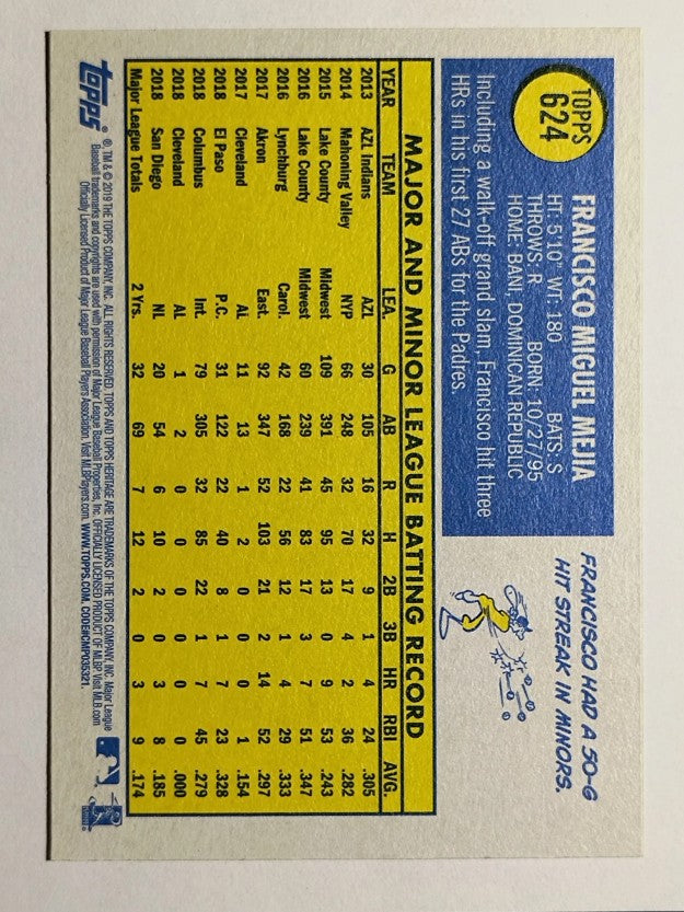 2019 Topps Heritage #624 Francisco Mejia