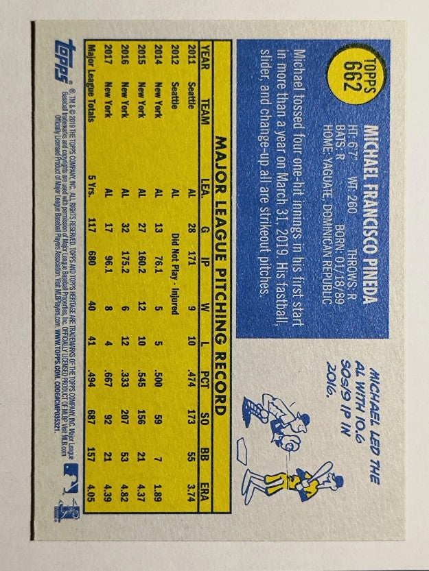 2019 Topps Heritage #662 Michael Pineda