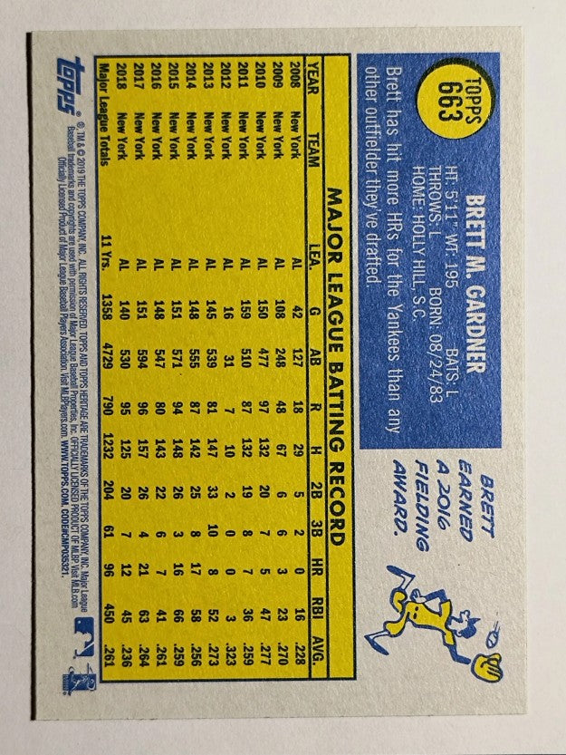 2019 Topps Heritage #663 Brett Gardner