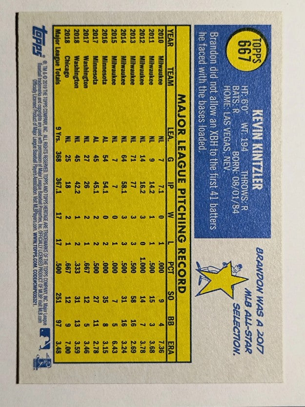 2019 Topps Heritage #667 Brandon Kintzler