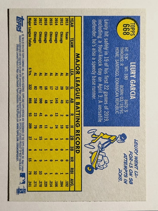 2019 Topps Heritage #668 Leury Garcia