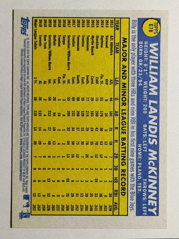 2019 Topps Heritage #678 Billy McKinney