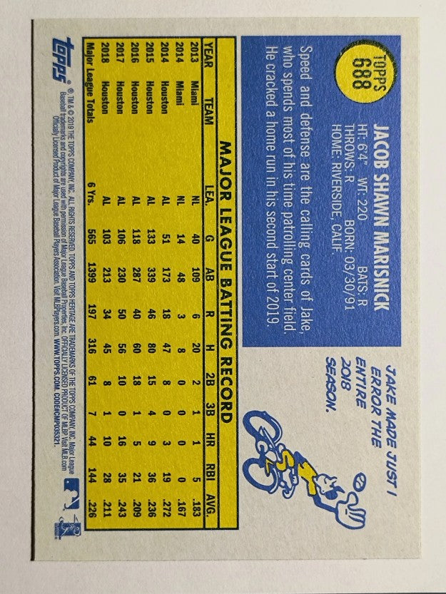 2019 Topps Heritage #688 Jake Marisnick