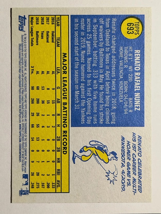 2019 Topps Heritage #693 Renato Nunez