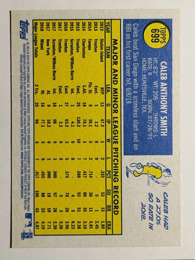 2019 Topps Heritage #699 Caleb Smith