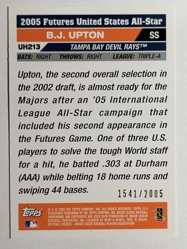 2005 Topps Update Gold #213 B.J. Upton FUT