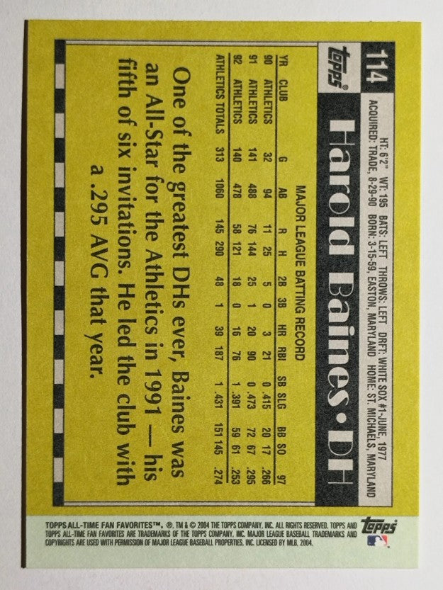 2004 Topps All-Time Fan Favorites #114 Harold Baines