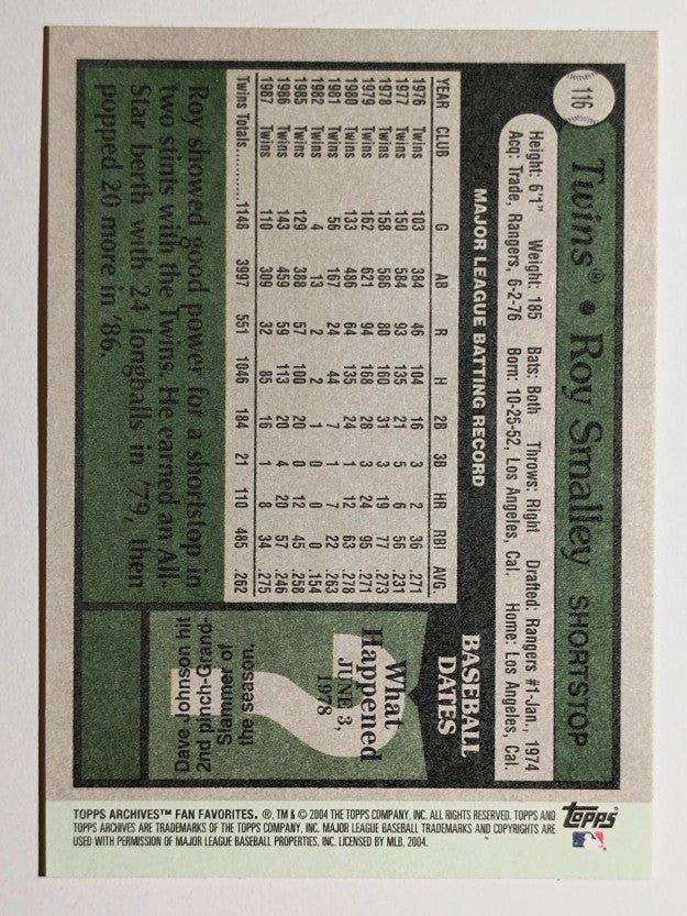 2004 Topps All-Time Fan Favorites #116 Roy Smalley