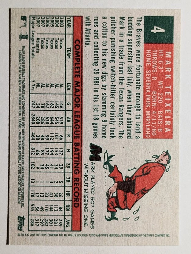 2008 Topps Heritage #4 Mark Teixeira