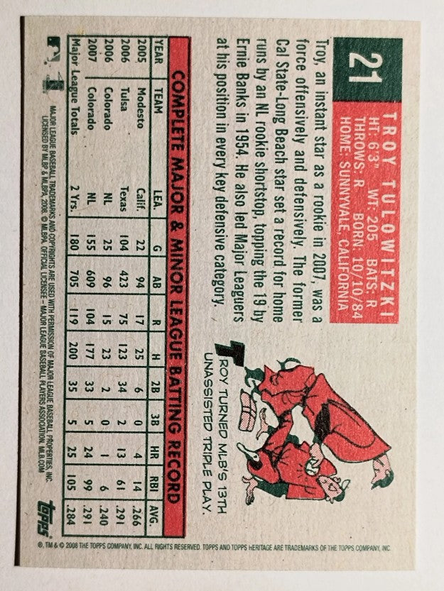 2008 Topps Heritage #21 Troy Tulowitzki GB SP