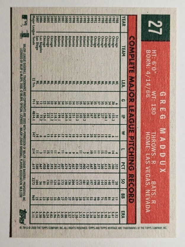 2008 Topps Heritage #27 Greg Maddux
