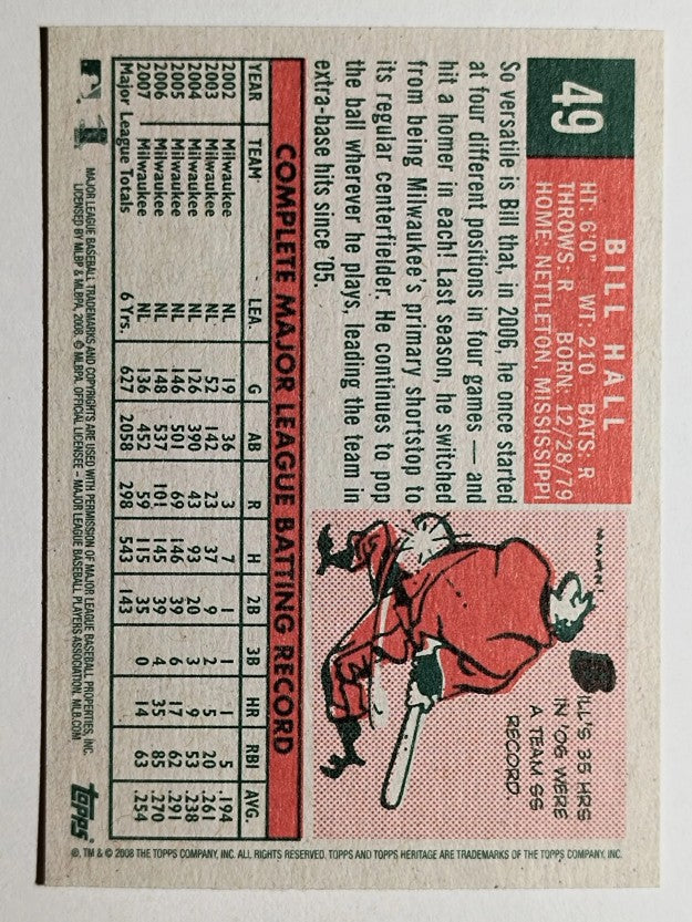 2008 Topps Heritage #49 Bill Hall GB SP