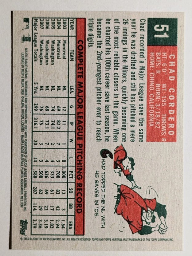 2008 Topps Heritage #51 Chad Cordero