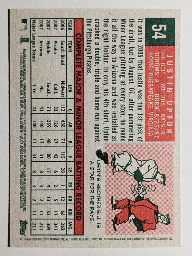 2008 Topps Heritage #54 Justin Upton GB SP