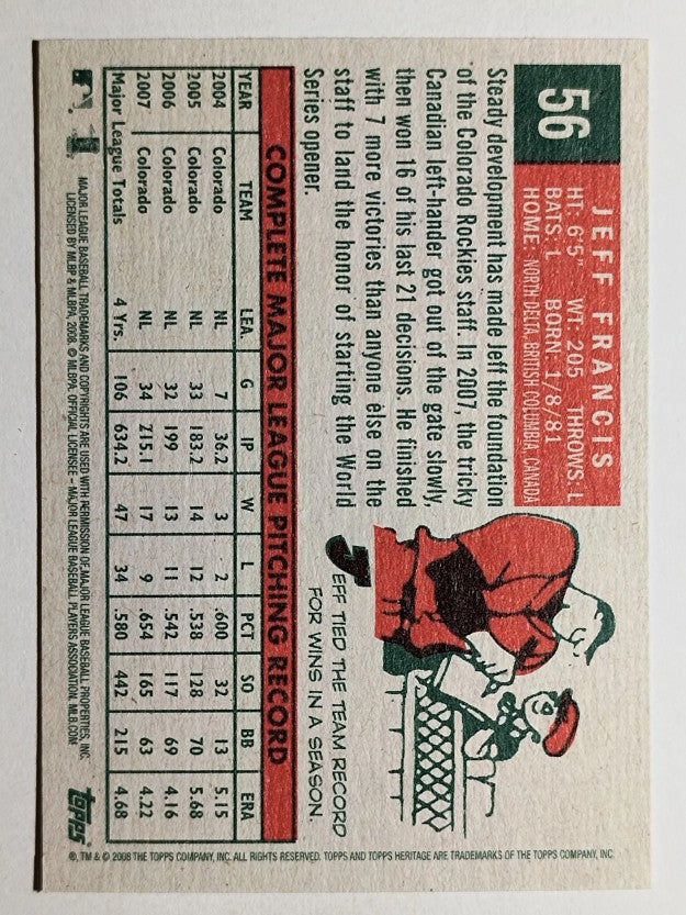 2008 Topps Heritage #56 Jeff Francis