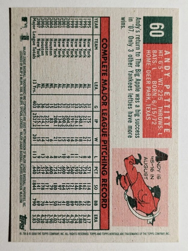 2008 Topps Heritage #60 Andy Pettitte GB SP