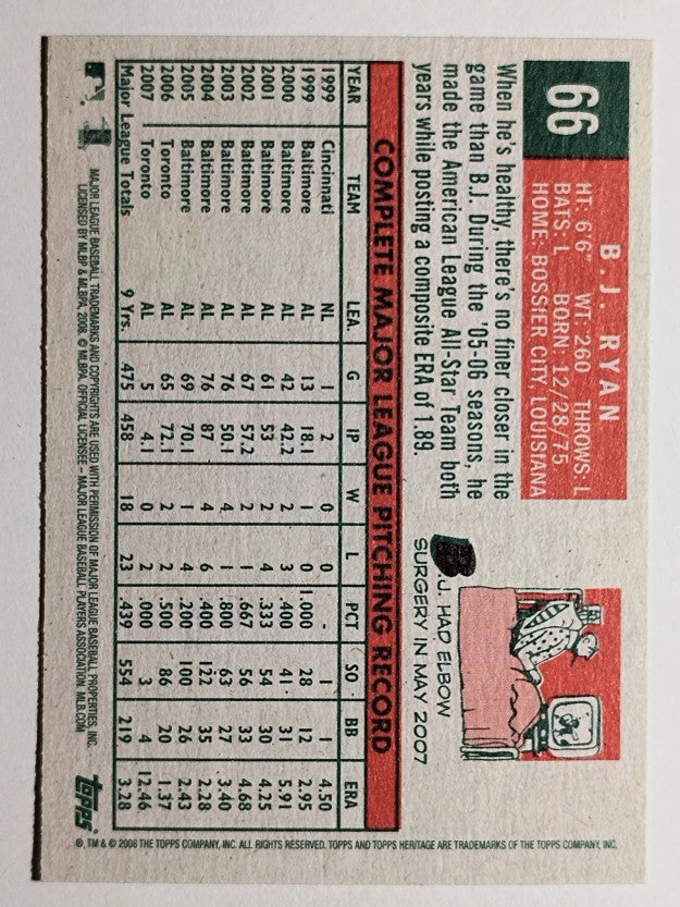 2008 Topps Heritage #66 B.J. Ryan