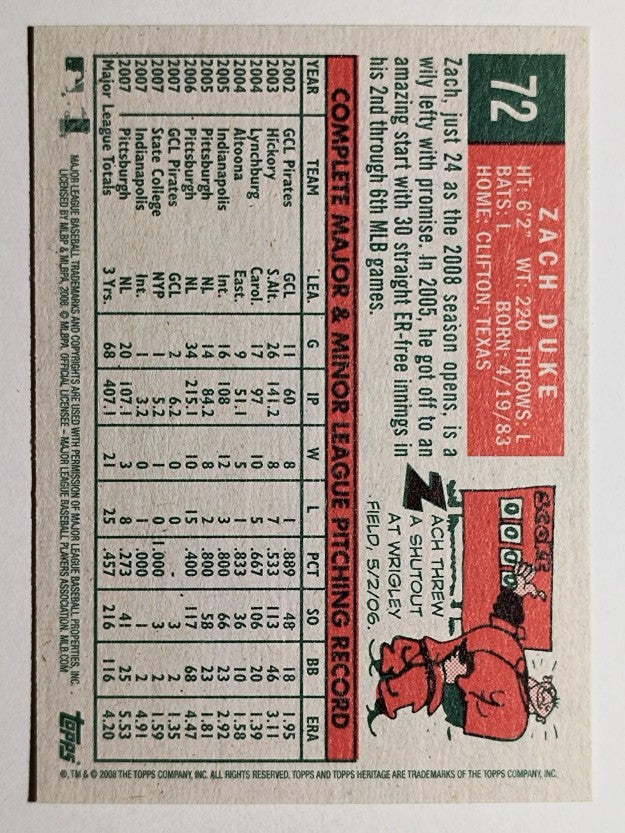 2008 Topps Heritage #72 Zach Duke