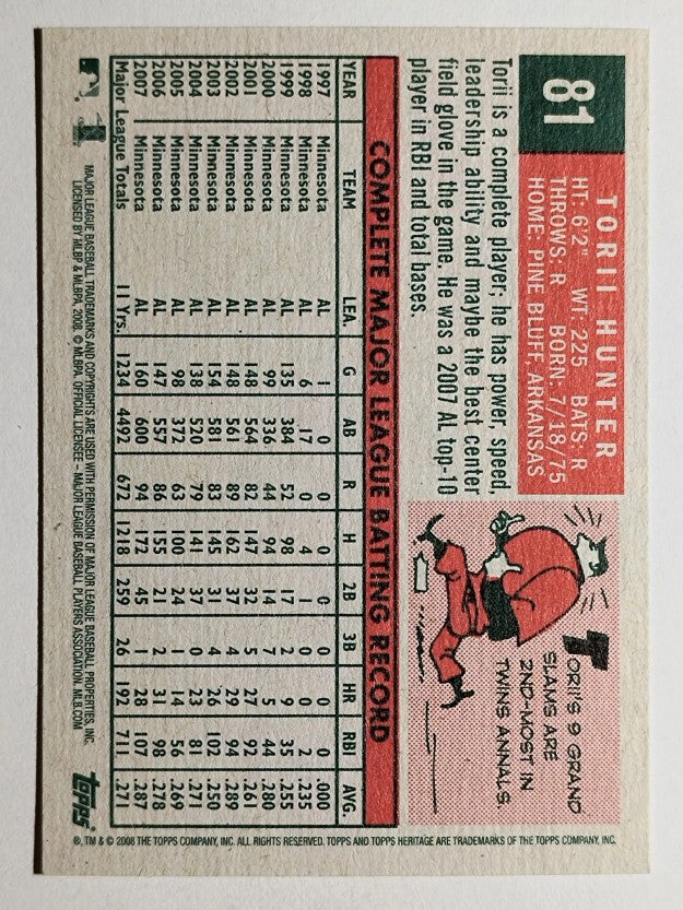 2008 Topps Heritage #81 Torii Hunter GB SP