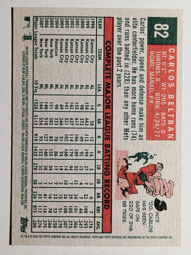 2008 Topps Heritage #82 Carlos Beltran GB SP
