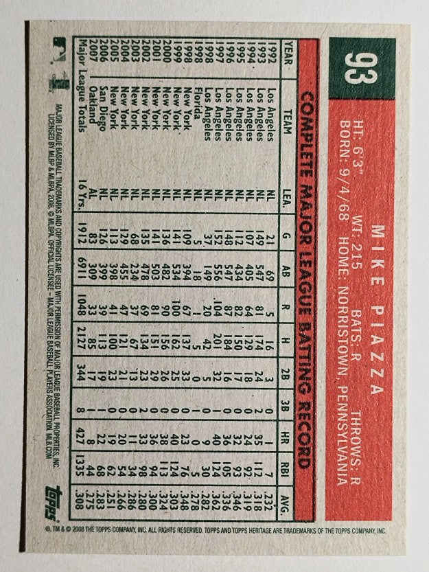 2008 Topps Heritage #93 Mike Piazza