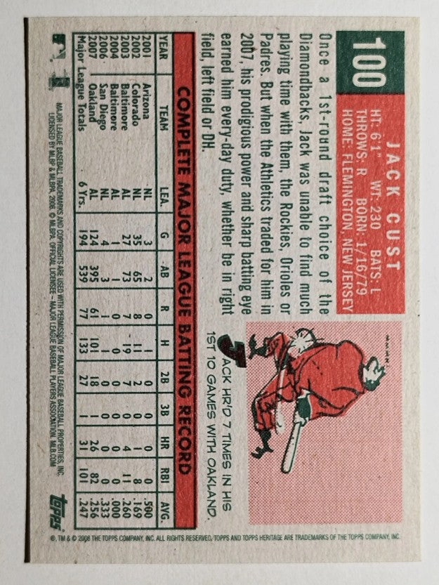 2008 Topps Heritage #100 Jack Cust