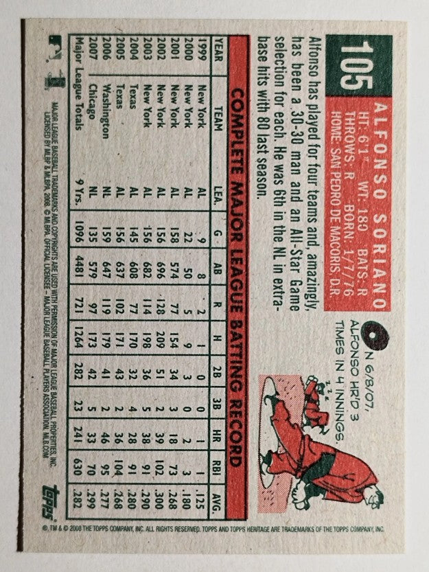 2008 Topps Heritage #105 Alfonso Soriano