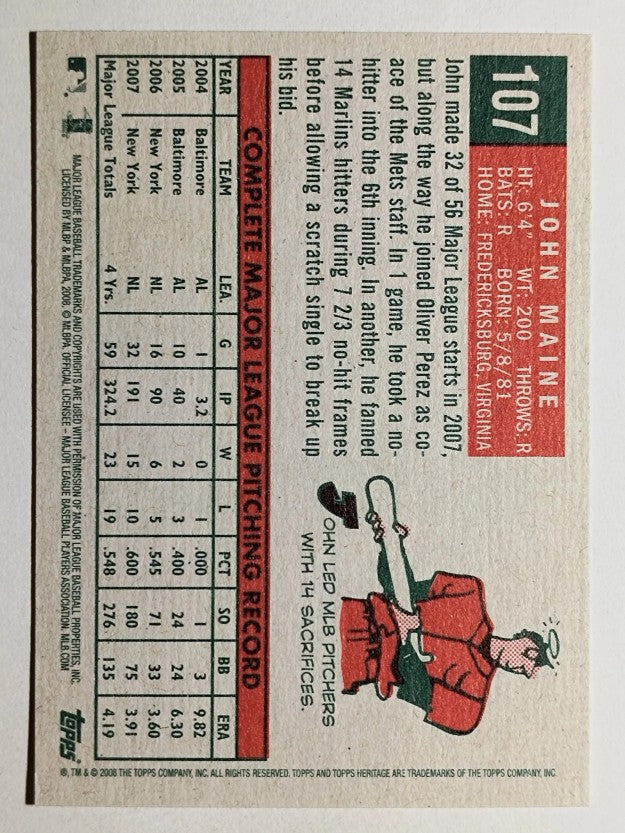2008 Topps Heritage #107 John Maine