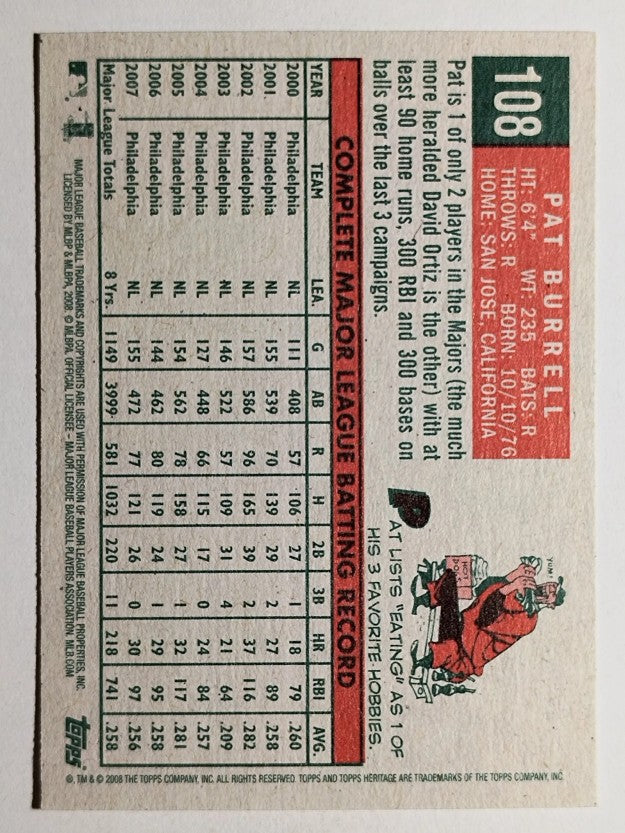 2008 Topps Heritage #108 Pat Burrell
