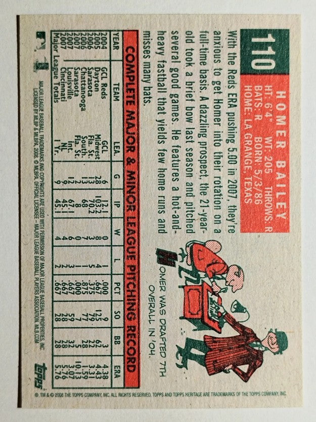 2008 Topps Heritage #110 Homer Bailey