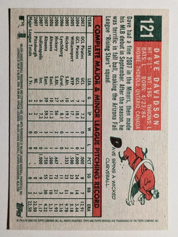 2008 Topps Heritage #121 Dave Davidson RC