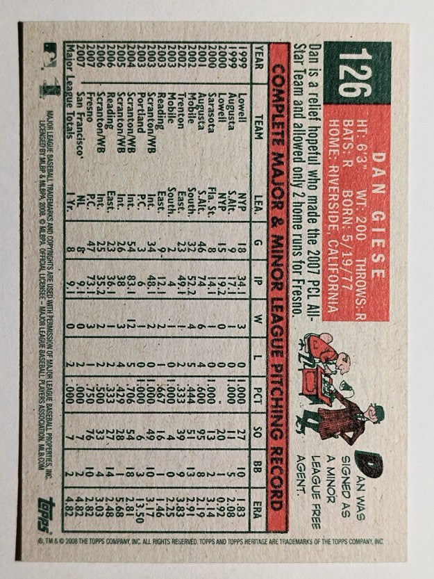 2008 Topps Heritage #126 Dan Giese GB SP