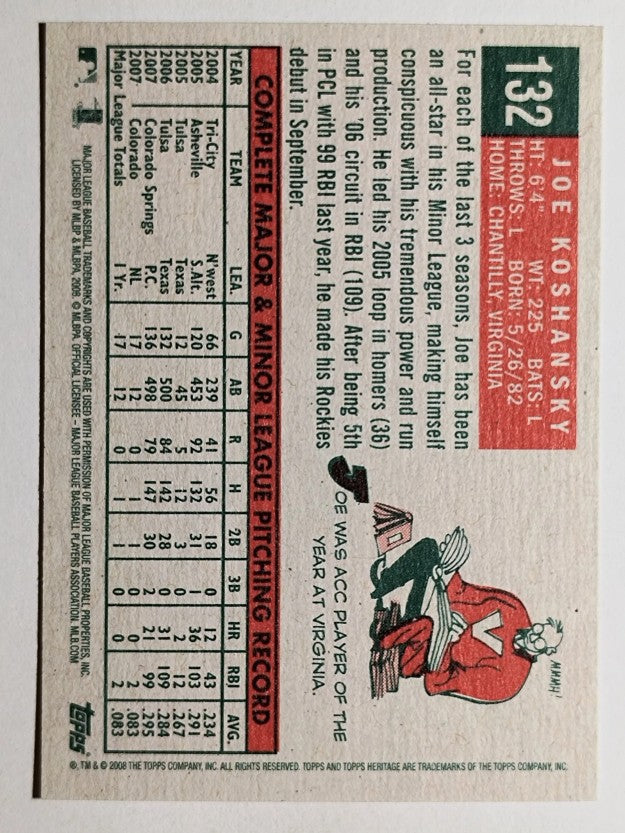 2008 Topps Heritage #132 Joe Koshansky