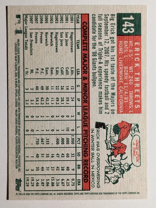 2008 Topps Heritage #143 Erick Threets