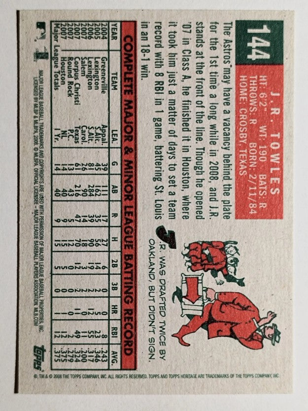 2008 Topps Heritage #144 J.R. Towles RC