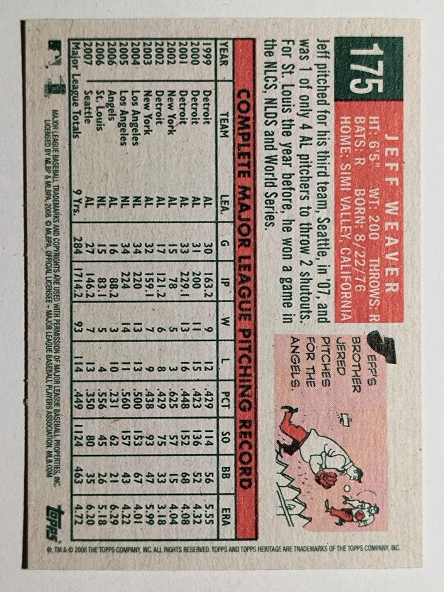 2008 Topps Heritage #175 Jeff Weaver GB SP