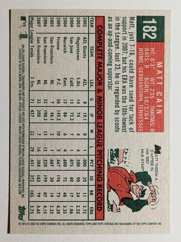 2008 Topps Heritage #182 Matt Cain