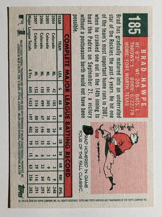 2008 Topps Heritage #185 Brad Hawpe GB SP