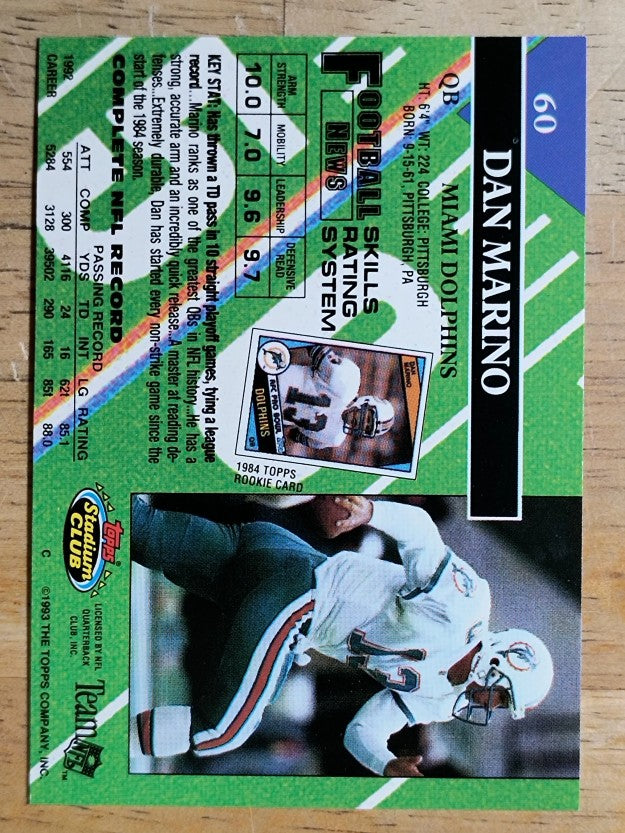 1993 Stadium Club Super Teams Super Bowl #60 Dan Marino